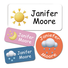 Ogelz Personalized Name Labels for Kids Custom Stcikers Washable for Clothes and Gear Non Iron Waterproof for Kids Stuff Daycare Toddlers School Supplies Water Bottle Camp Weather Theme 137PCS